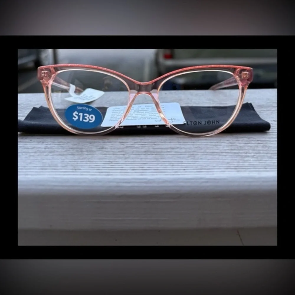 NWT Elton John Eyewear Pink Winifred Frames Glasses with Case & Cleaner
